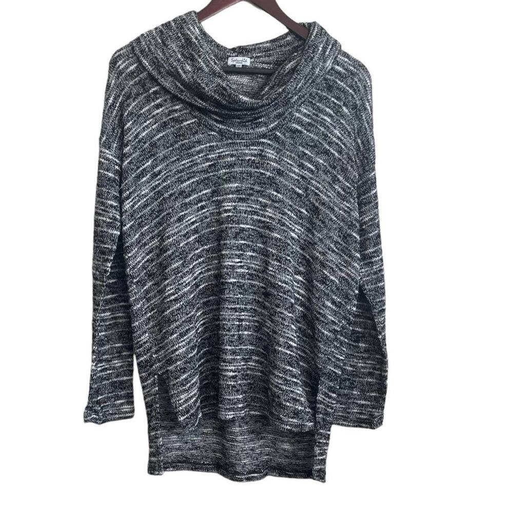 VTG Y2K Splendid Women Tunic‎ Sweater M Gray Black Marled Cowl Neck 3/4 Sleeve